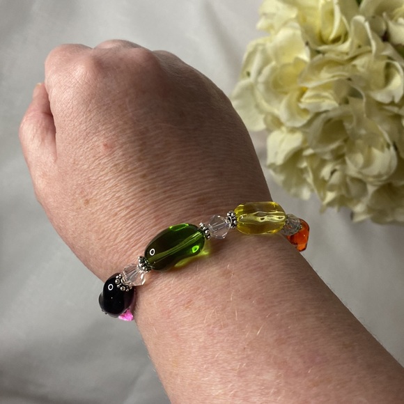 Handcrafted Rainbow Jellybean Bracelet w/crystals - Picture 5 of 7